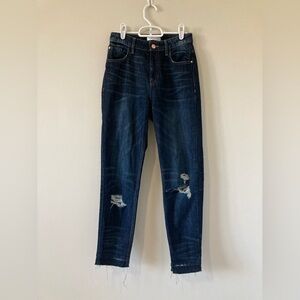 GUESS Womens Jeans Straight Dark Wash Distressed Raw Hem High Rise Sz 25 (2)